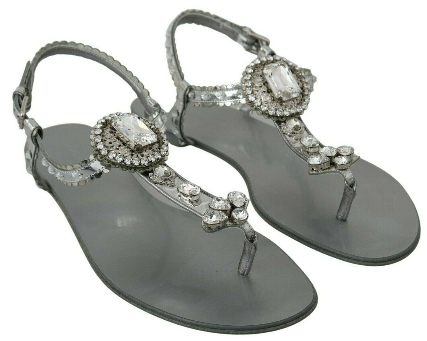 Dolce &amp; Gabbana Silber Kristall Sandalen Flip Flops Schuhe