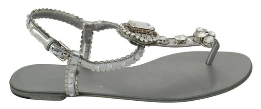 Dolce &amp; Gabbana Silver Crystal Sandals Mga Sapatos na Flip Flops