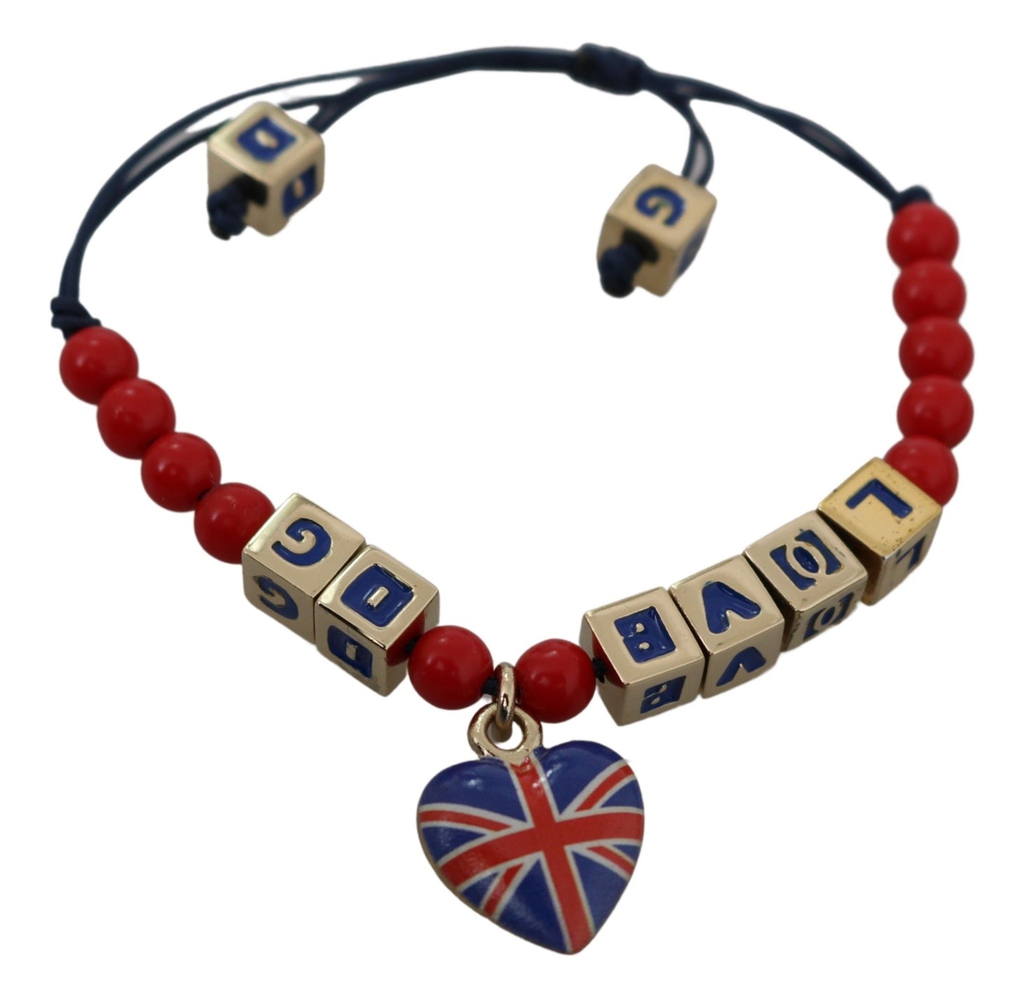 Dolce &amp; Gabbana Rot-blaues Perlenarmband mit DG LOVES LONDON-Flagge