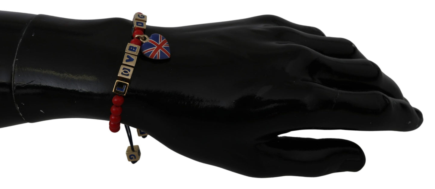 Dolce &amp; Gabbana Rot-blaues Perlenarmband mit DG LOVES LONDON-Flagge