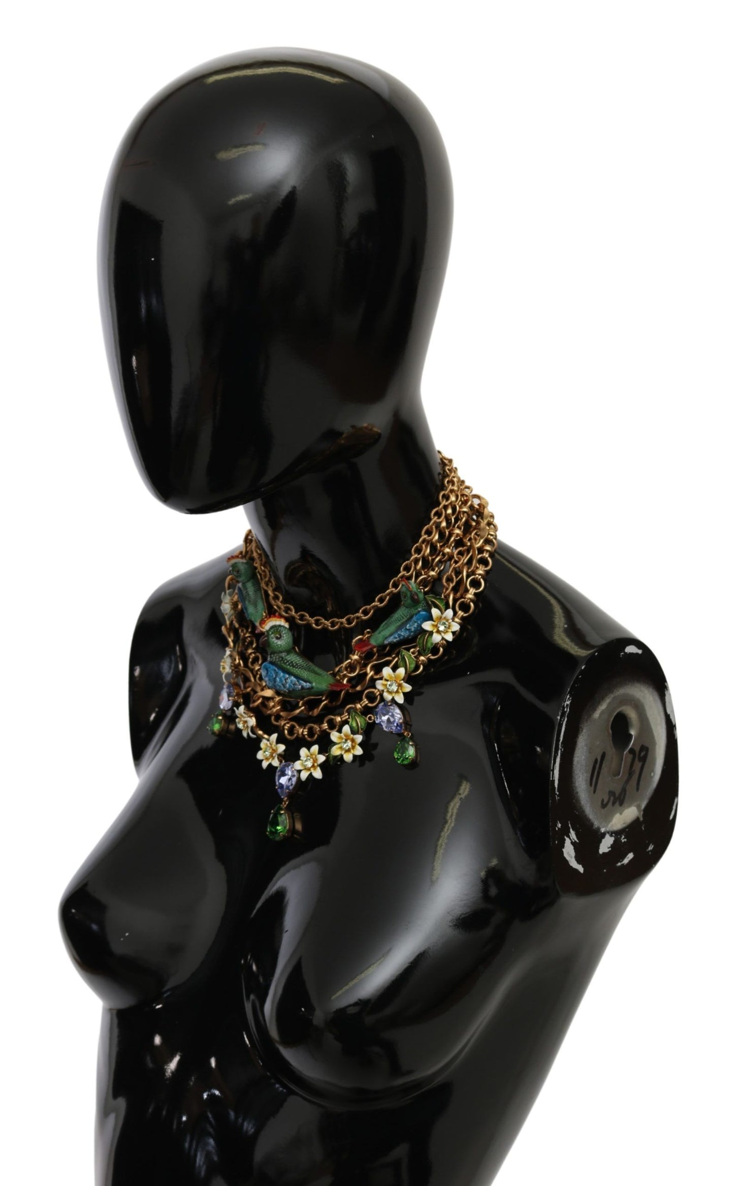 Dolce &amp; Gabbana Gold Parrot Crystal Floral Charm Statement Necklace