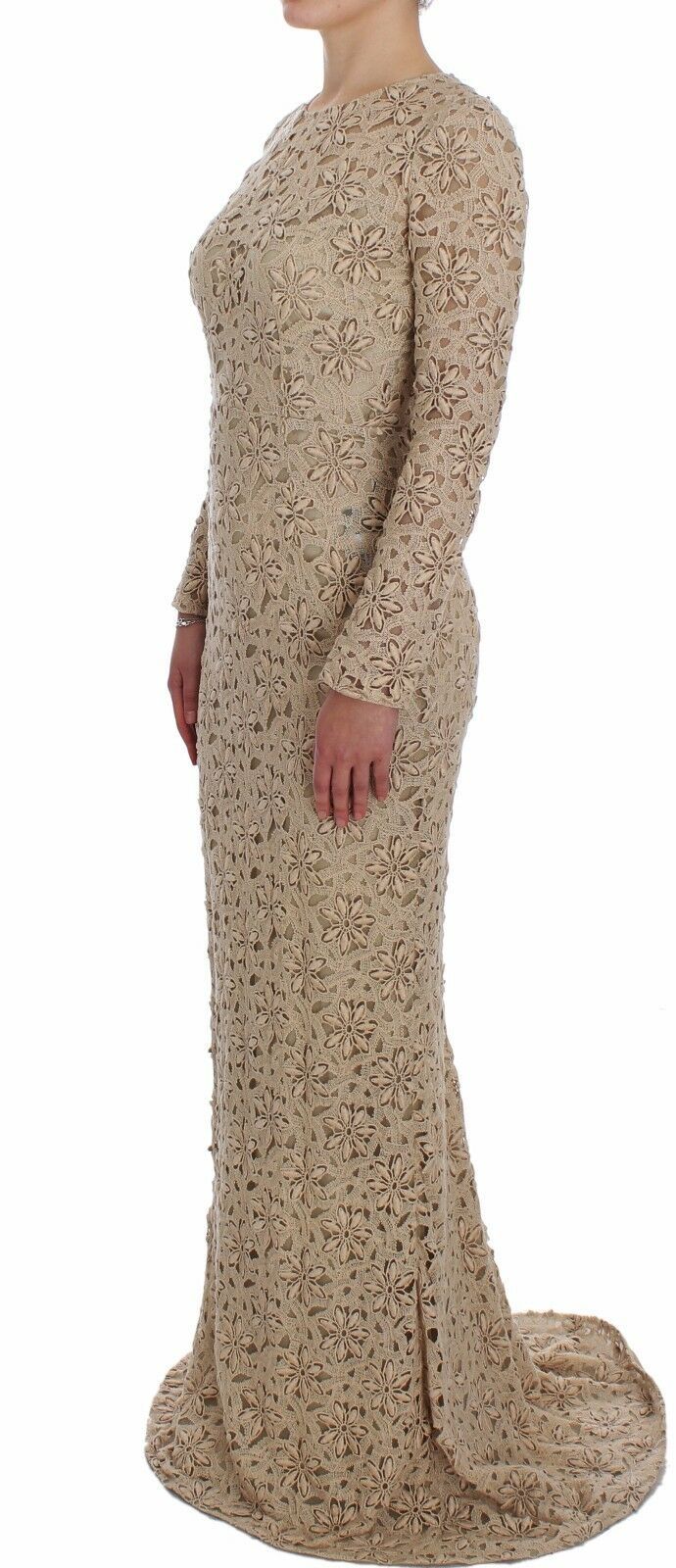 Dolce &amp; Gabbana Beige Floral Lace Sheath Maxi Dress