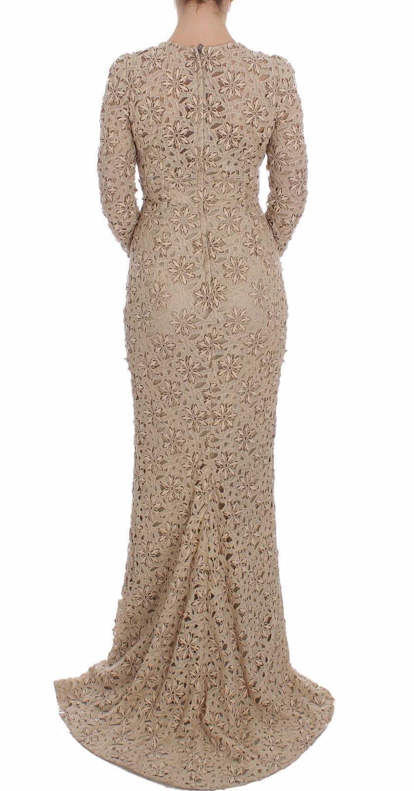 Dolce &amp; Gabbana Beige Floral Lace Sheath Maxi Dress