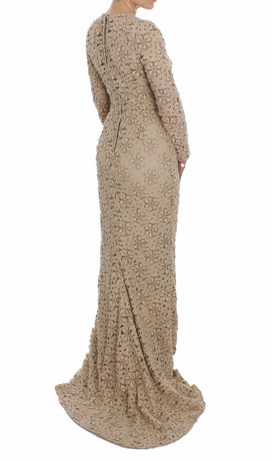 Dolce &amp; Gabbana Beige Floral Lace Sheath Maxi Dress