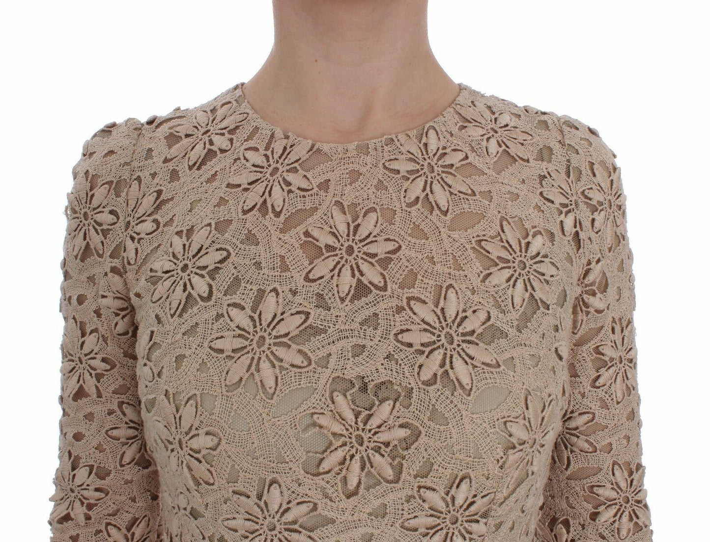 Dolce &amp; Gabbana Beige Floral Lace Sheath Maxi Dress