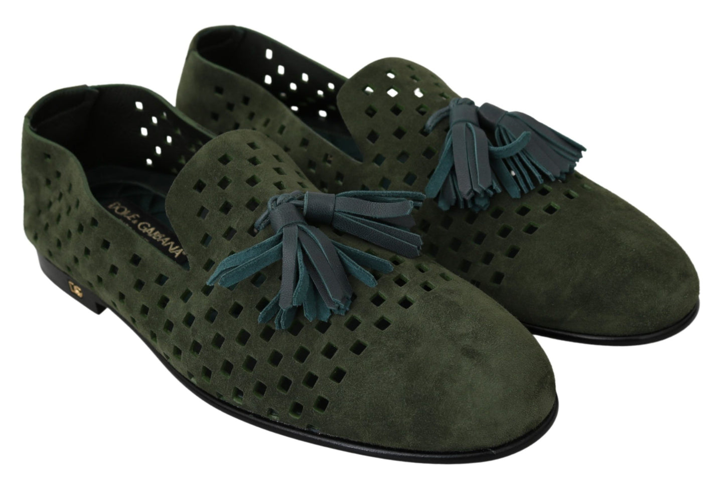 Dolce &amp; Gabbana Green Suede Breathable Slippers Loafers Shoes