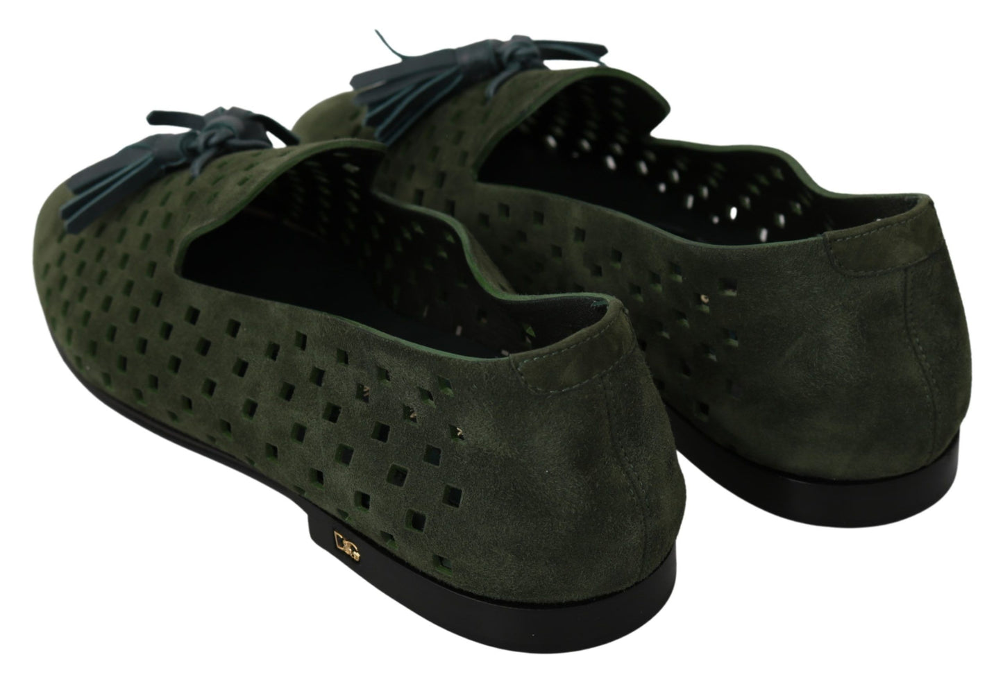 Dolce &amp; Gabbana Green Suede Breathable Slippers Loafers Shoes