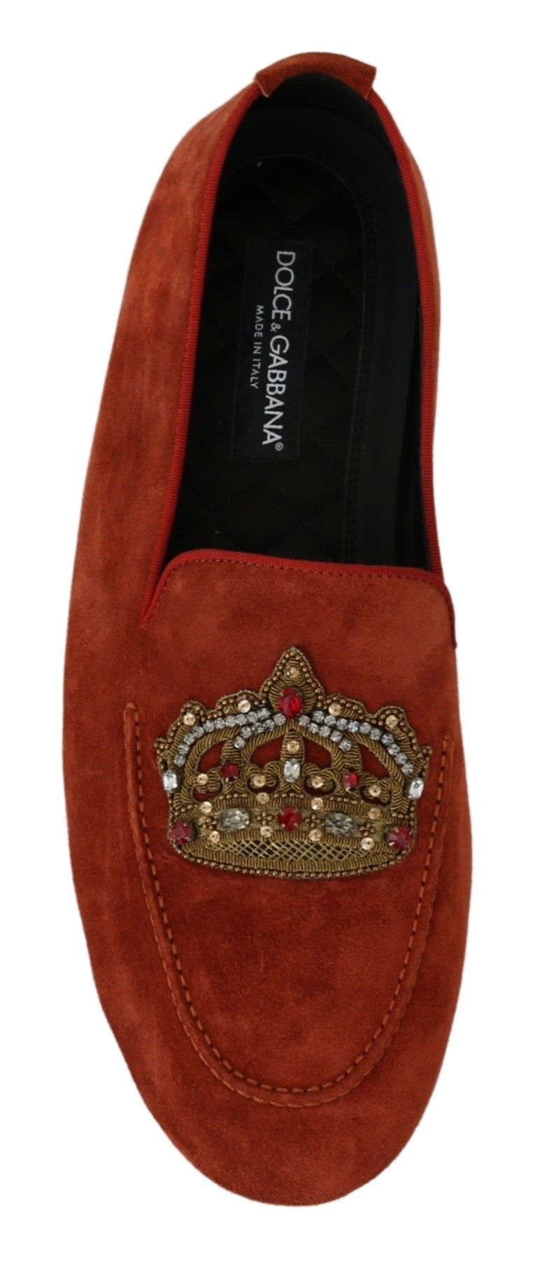 Dolce &amp; Gabbana Orange Leder Mokassins Crystal Crown Hausschuhe Schuhe