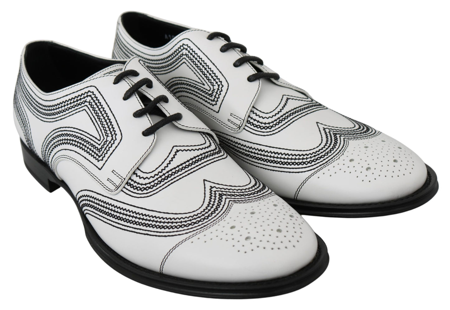 Dolce &amp; Gabbana White Leather Derby Formal Black Lace Shoes