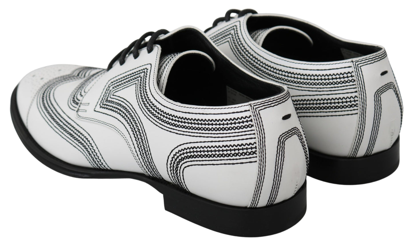 Dolce &amp; Gabbana White Leather Derby Formal Black Lace Shoes