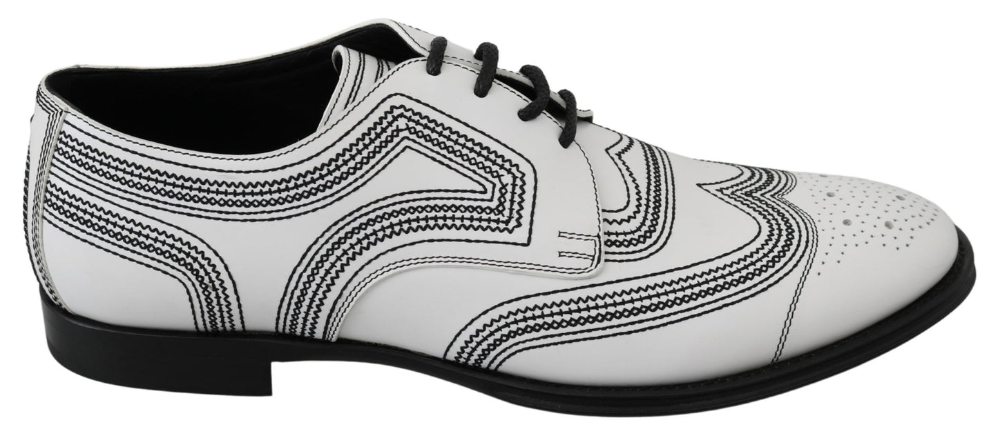 Dolce &amp; Gabbana White Leather Derby Formal Black Lace Shoes