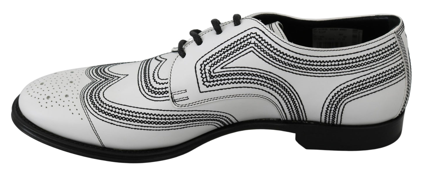 Dolce &amp; Gabbana White Leather Derby Formal Black Lace Shoes