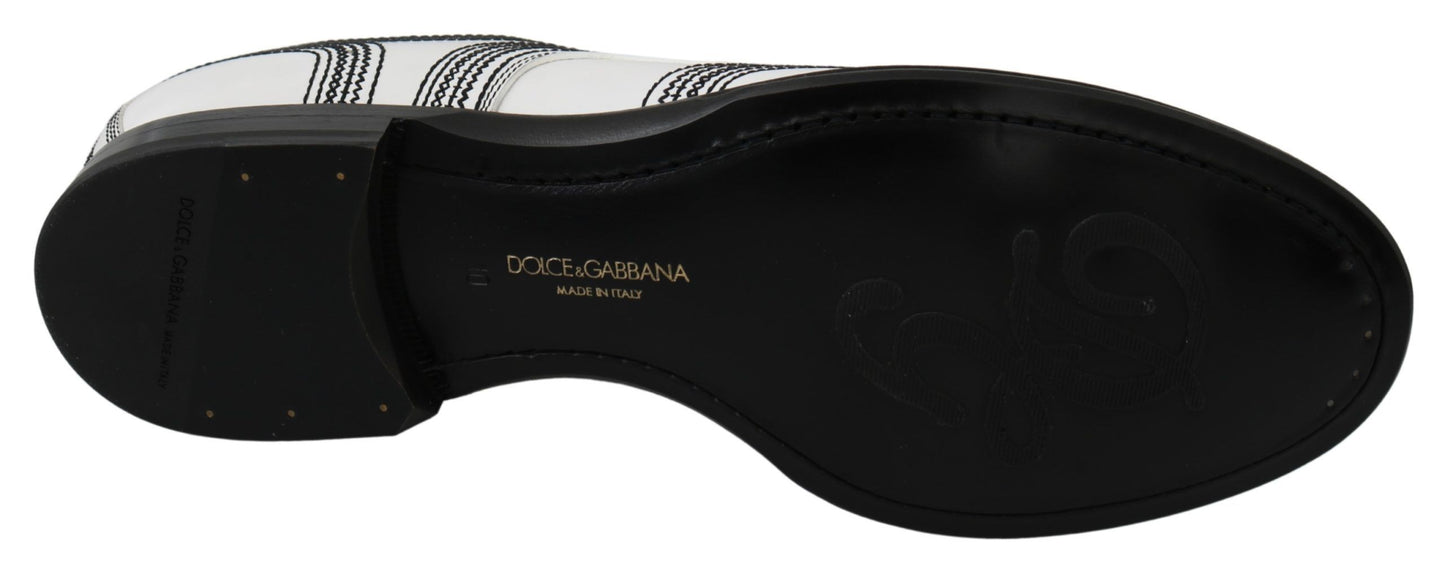 Dolce &amp; Gabbana White Leather Derby Formal Black Lace Shoes