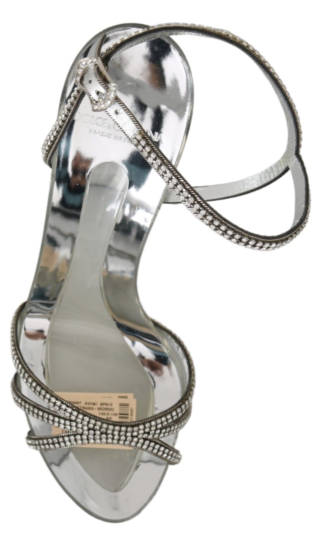 Dolce &amp; Gabbana Silver Crystal Ankle Strap Sandals Shoes