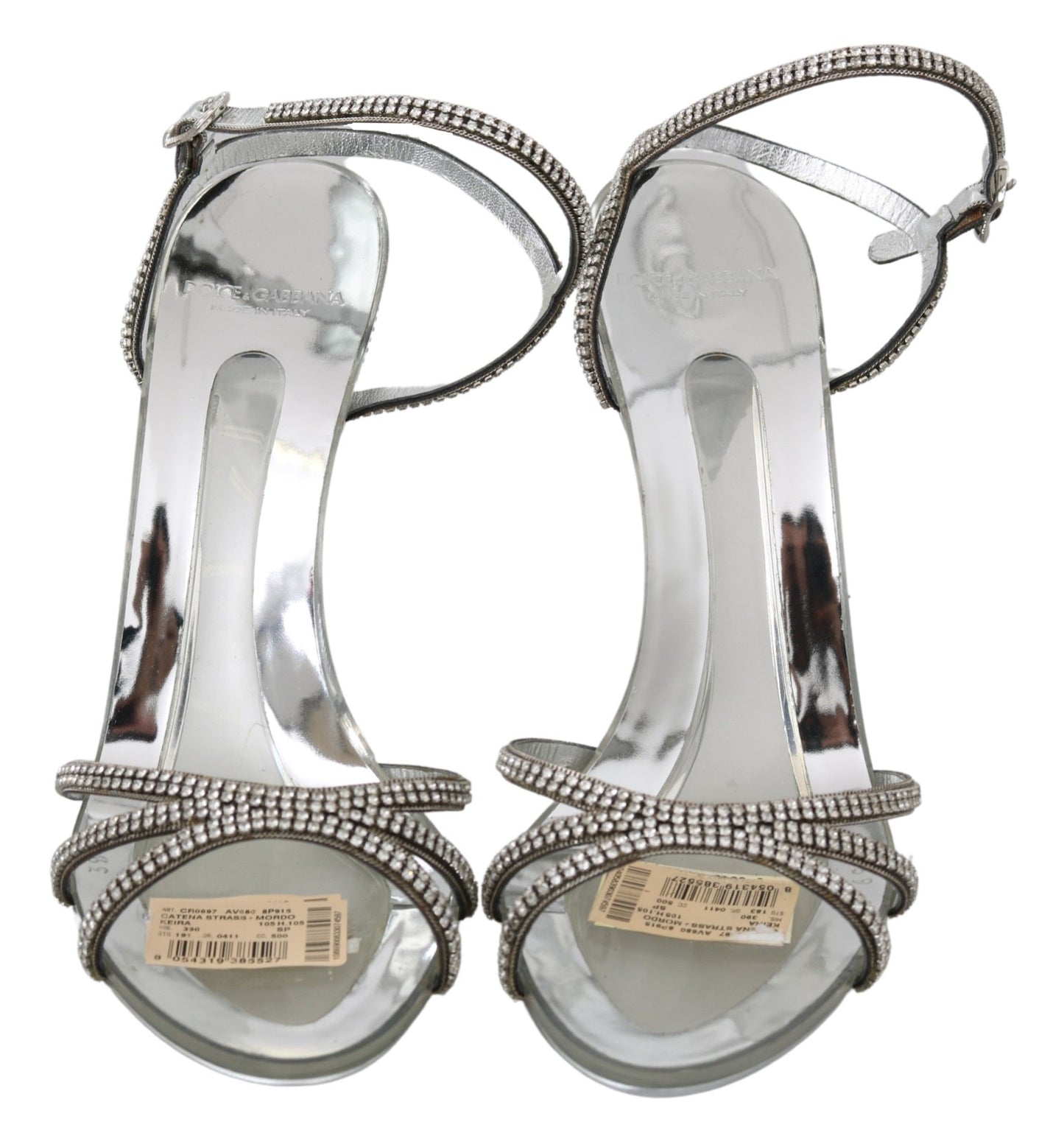 Dolce &amp; Gabbana Silver Crystal Ankle Strap Sandals Shoes