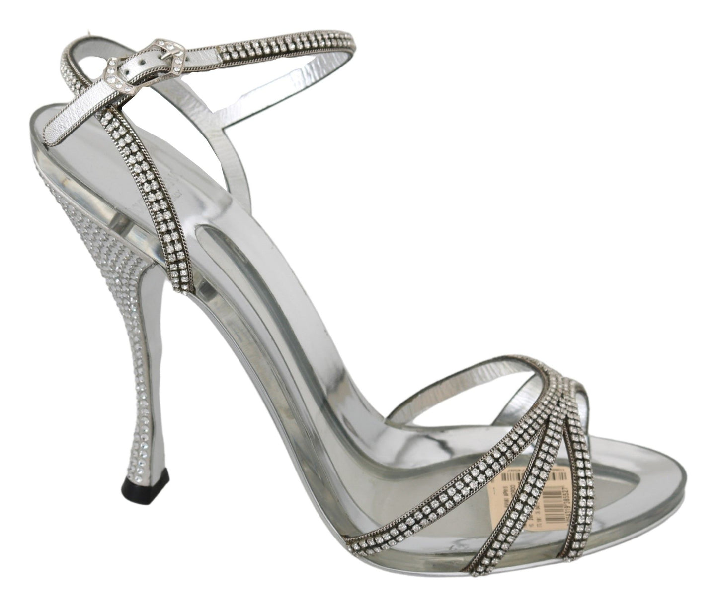 Dolce &amp; Gabbana Silver Crystal Ankle Strap Sandals Shoes