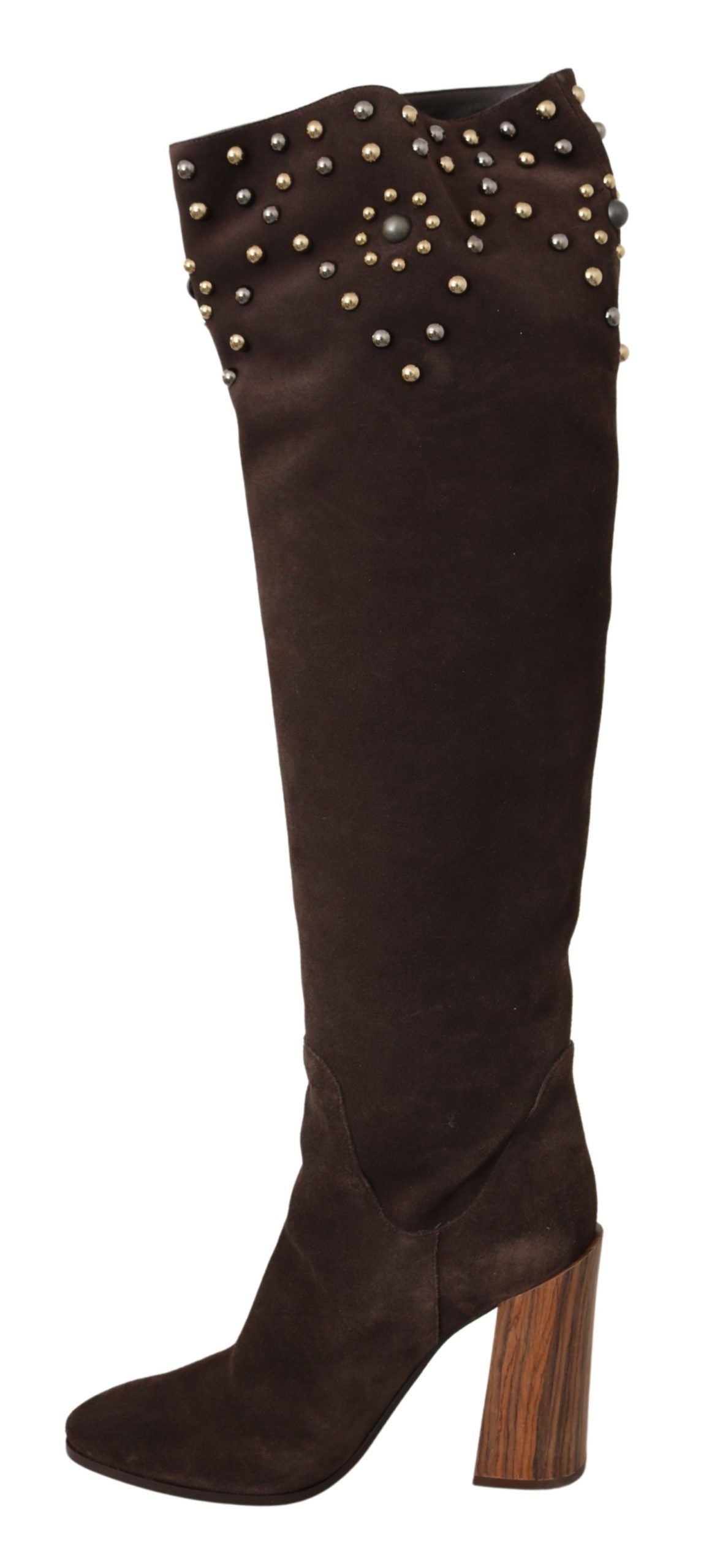 Dolce &amp; Gabbana Brown Suede Studded Knee High Shoes Boots