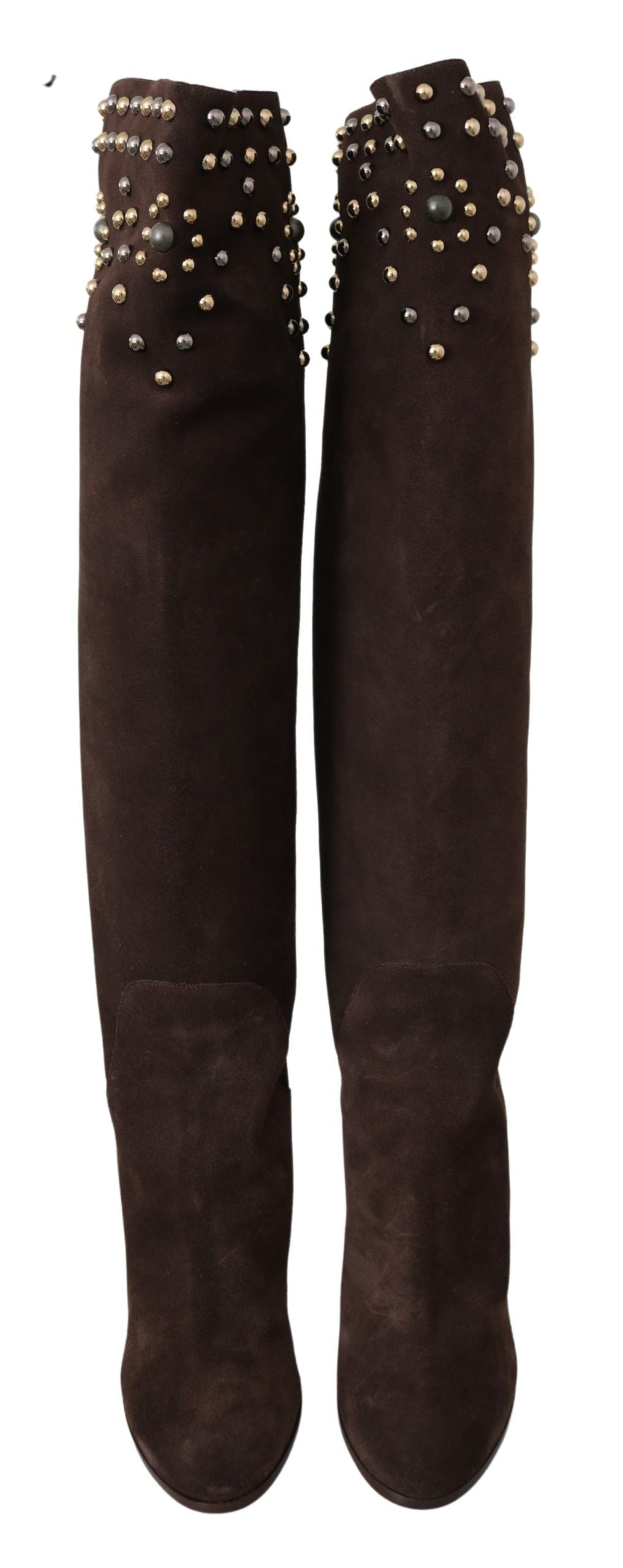 Dolce &amp; Gabbana Brown Suede Studded Knee High Shoes Boots