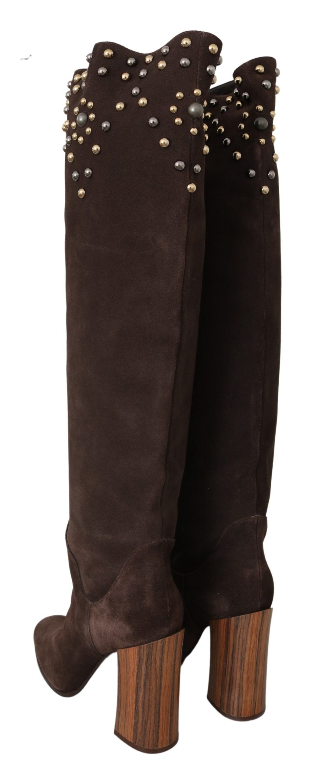 Dolce &amp; Gabbana Brown Suede Studded Knee High Shoes Boots