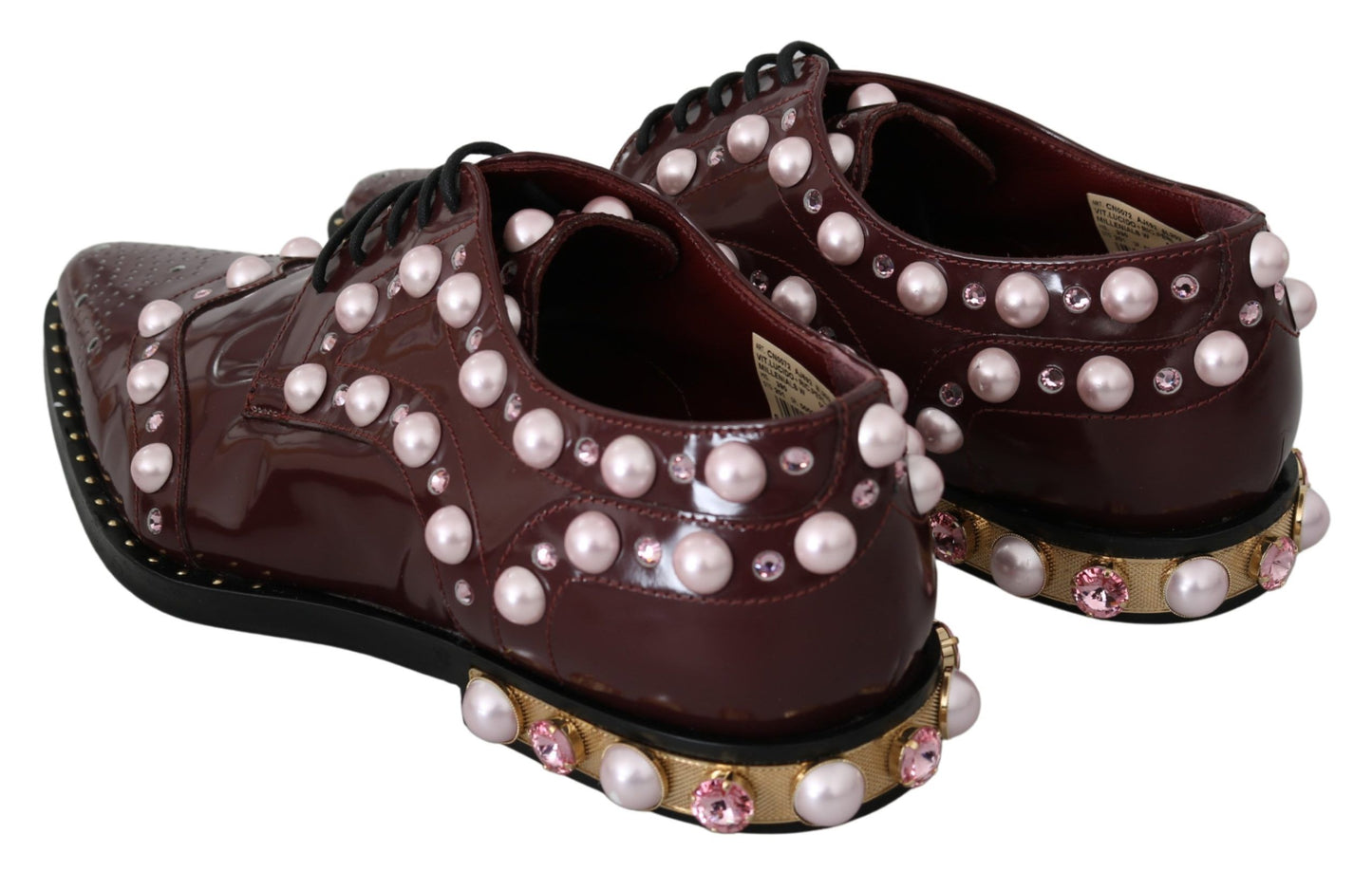 Dolce &amp; Gabbana Bordeaux Leather Crystal Pearls Formal Shoes