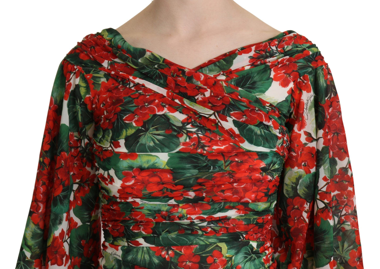 Dolce &amp; Gabbana Red Floral Sheath Midi Silk Stretch Dress