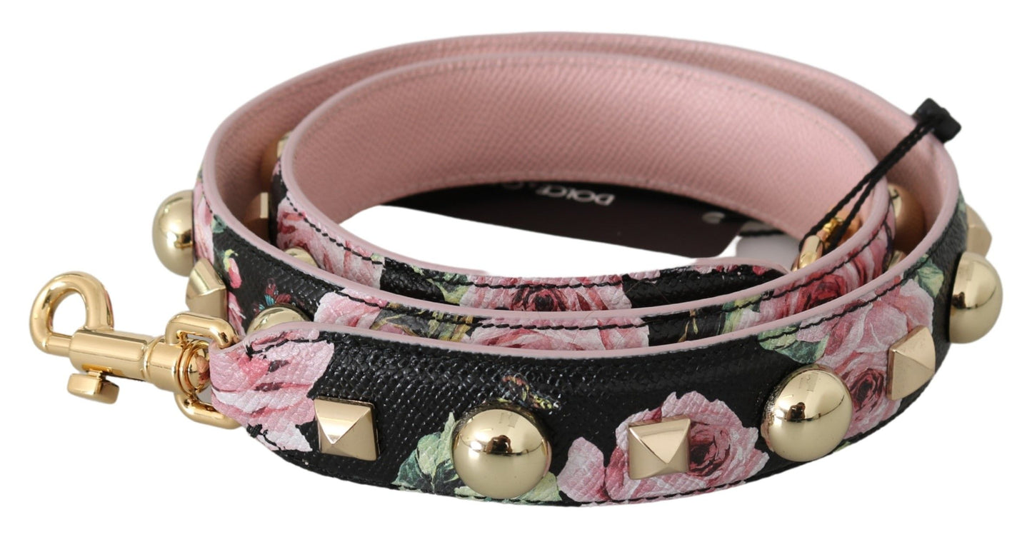 Dolce &amp; Gabbana Pink Floral Leather Stud Accessory Shoulder Strap