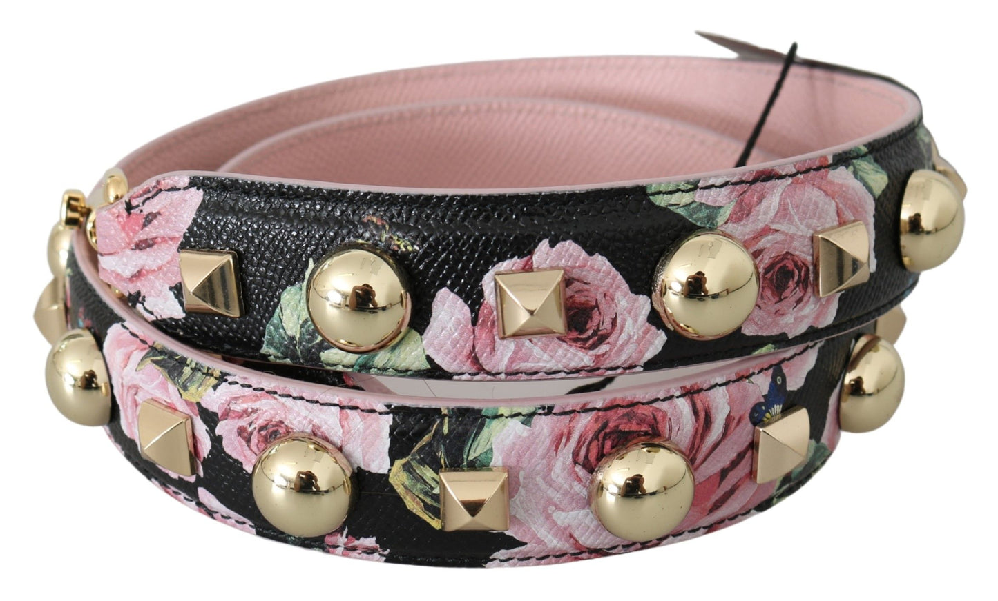 Dolce &amp; Gabbana Pink Floral Leather Stud Accessory Shoulder Strap