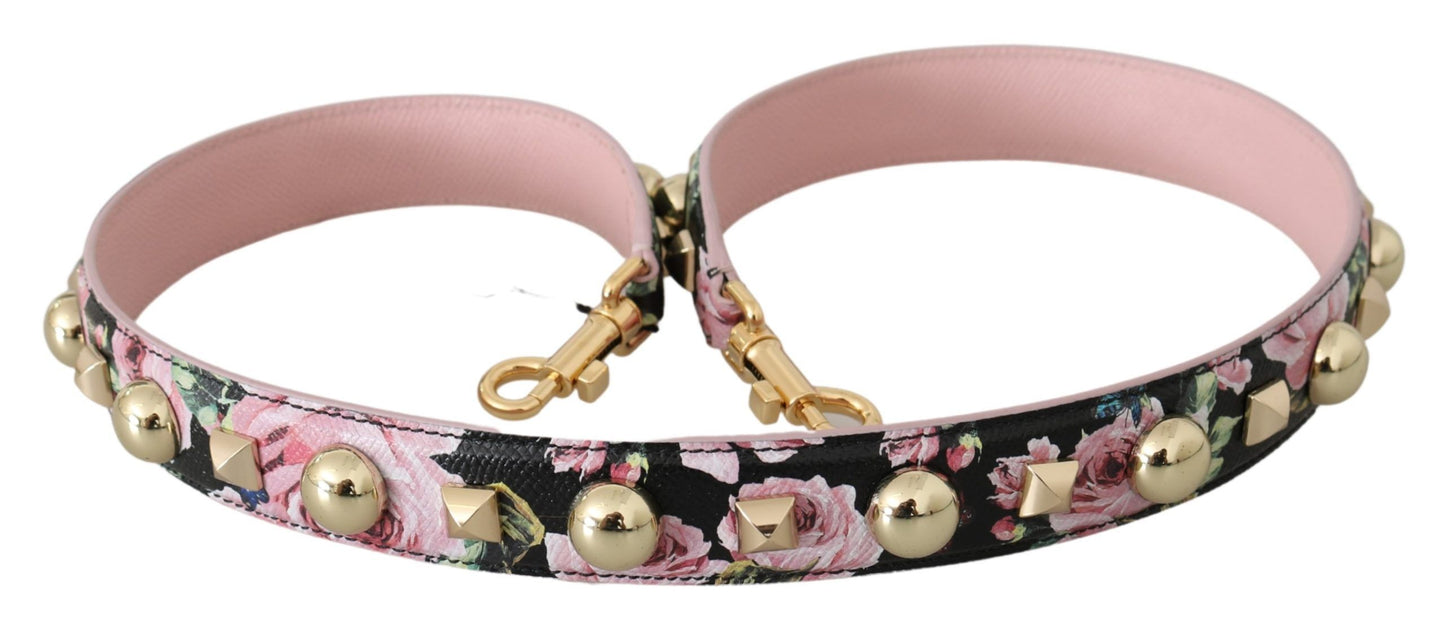 Dolce &amp; Gabbana Pink Floral Leather Stud Accessory Shoulder Strap