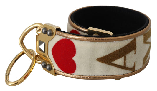 Dolce &amp; Gabbana Gold White Textile Leather AMORE Shoulder Strap