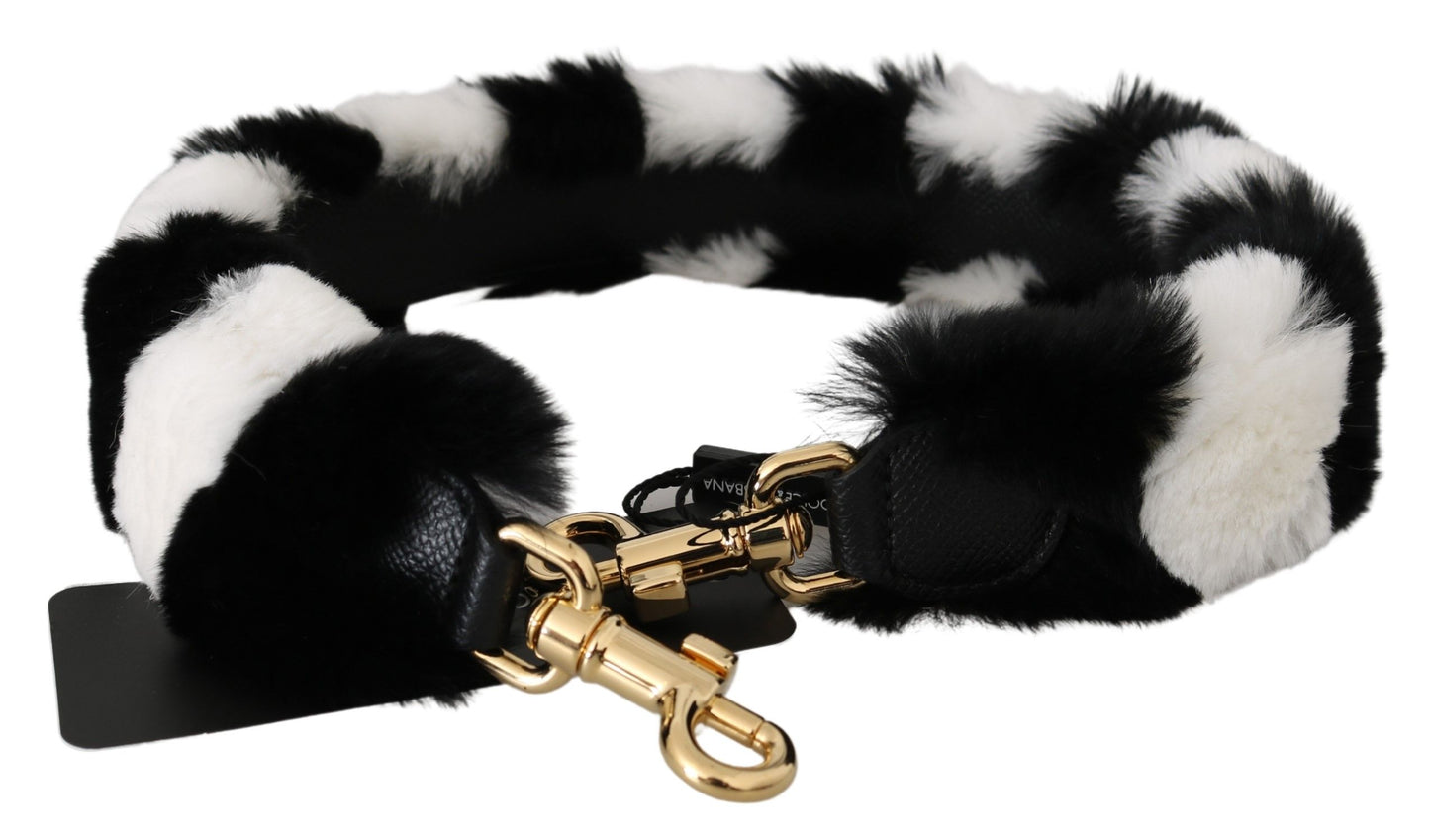 Dolce &amp; Gabbana Black White Lapin Fur Accessory Shoulder Strap