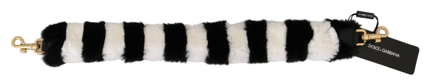 Dolce &amp; Gabbana Black White Lapin Fur Accessory Shoulder Strap