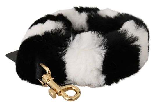 Dolce &amp; Gabbana Black White Lapin Fur Accessory Shoulder Strap