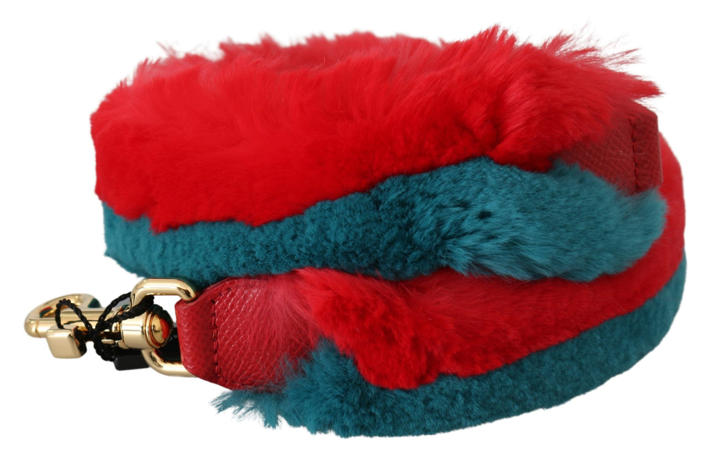 Dolce &amp; Gabbana Red Blue Rabbit Fur Leather Shoulder Strap