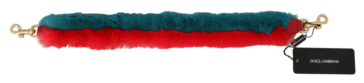 Dolce &amp; Gabbana Red Blue Rabbit Fur Leather Shoulder Strap