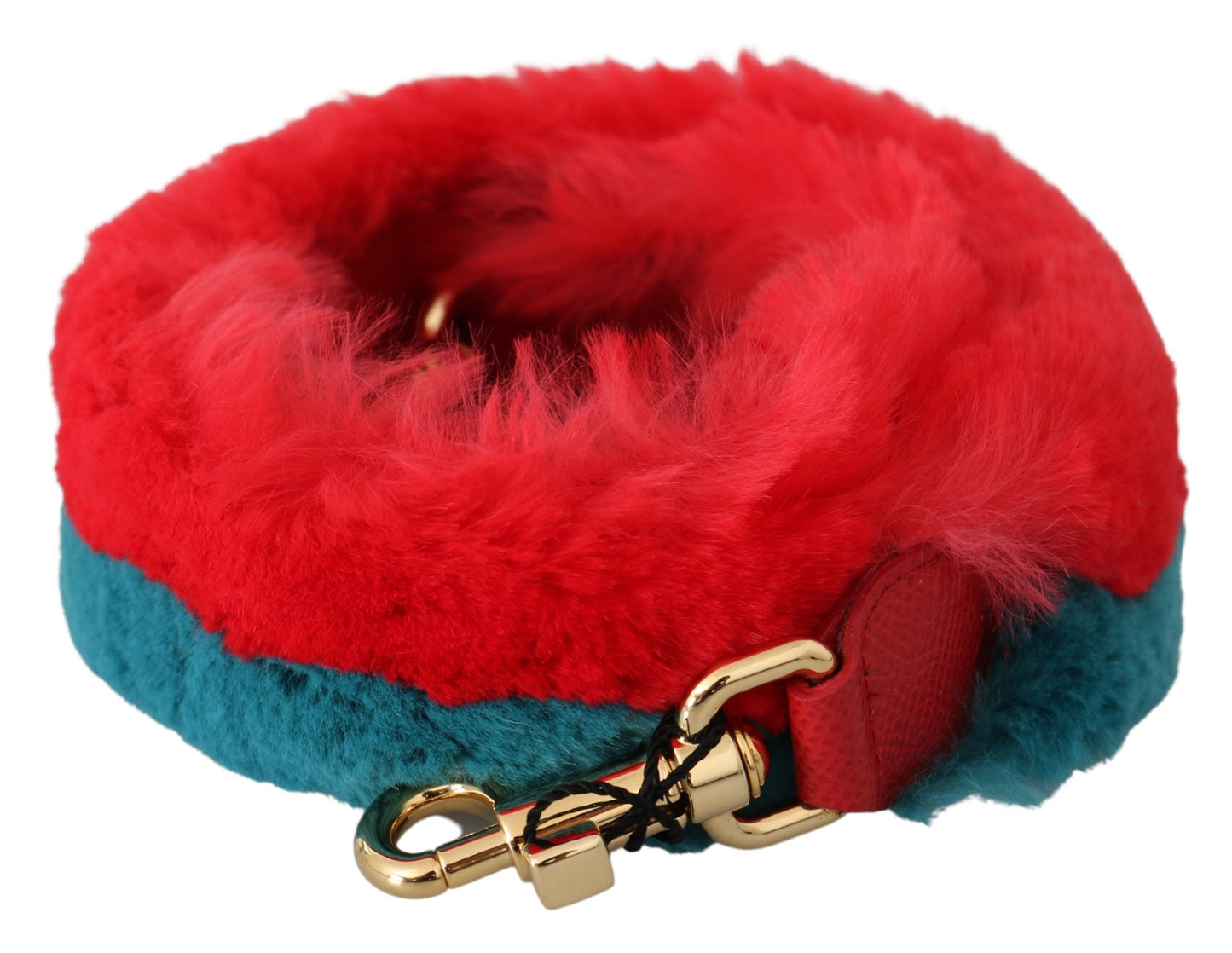 Dolce &amp; Gabbana Red Blue Rabbit Fur Leather Shoulder Strap