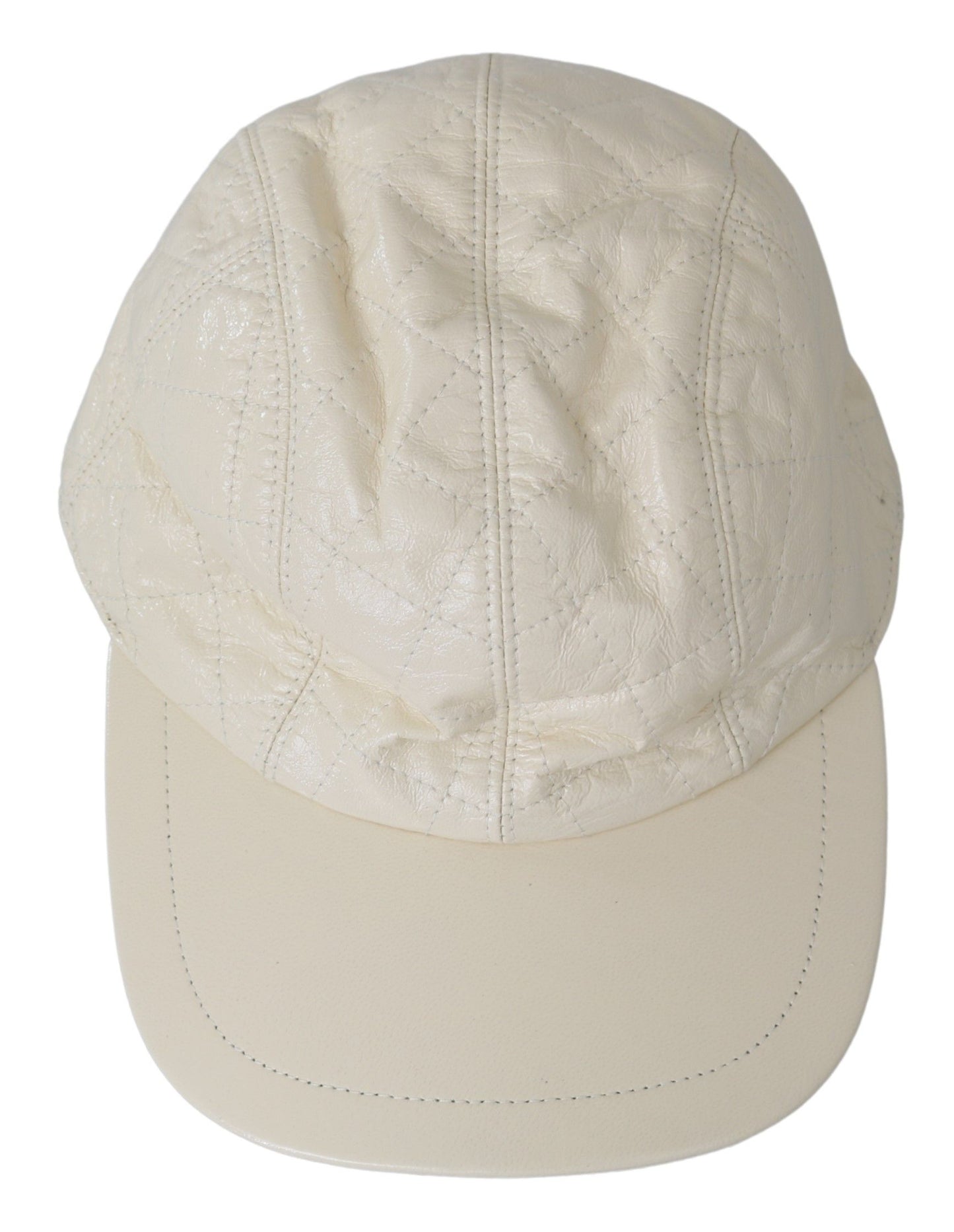 Dolce &amp; Gabbana White Lamb Skin 100% Leather Baseball Hat