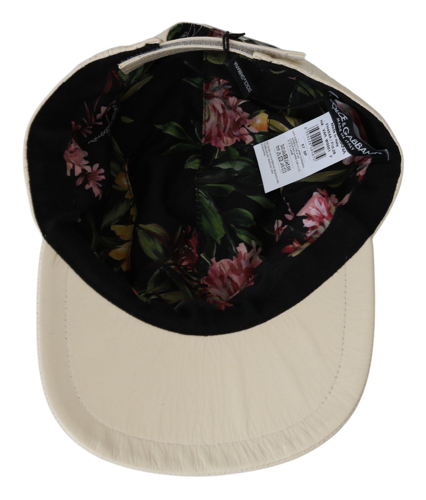 Dolce &amp; Gabbana White Lamb Skin 100% Leather Baseball Hat