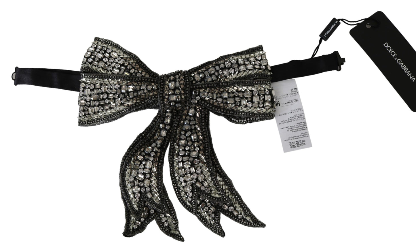 Dolce &amp; Gabbana Silver Crystal Beaded Sequined 100% Silk Catwalk Necklace Bowtie