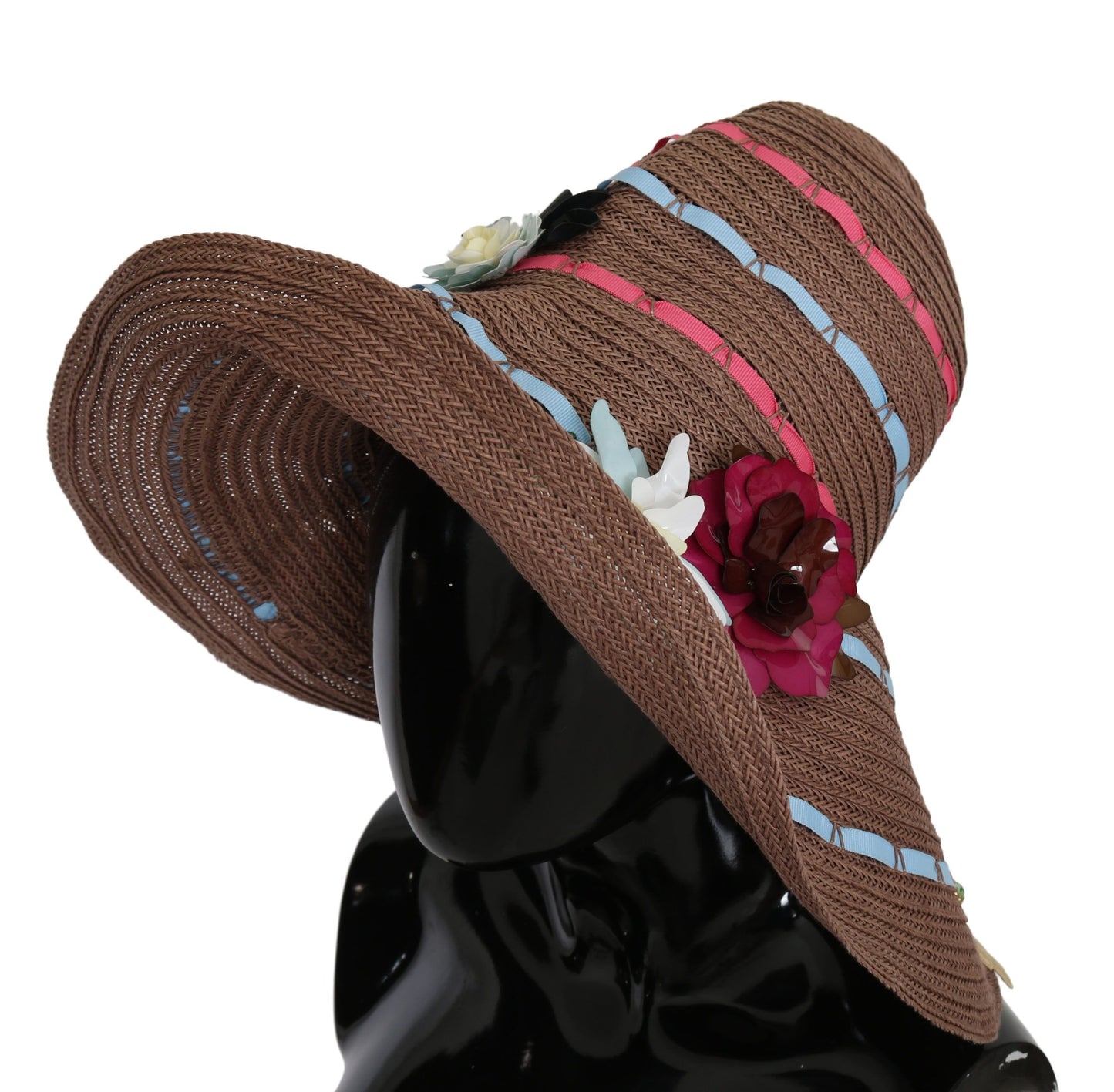 Dolce &amp; Gabbana Brown Floral Wide Brim Straw Floppy Cap Hat