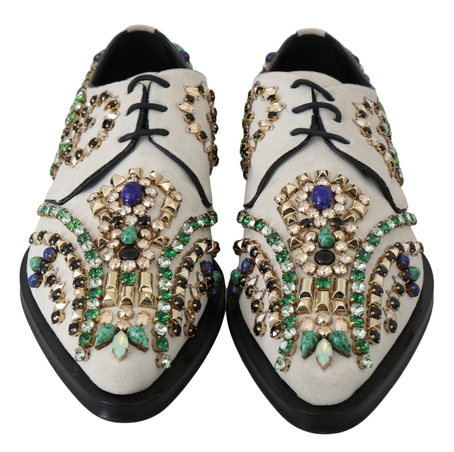 Dolce &amp; Gabbana White Suede Crystal Dress Broque Shoes