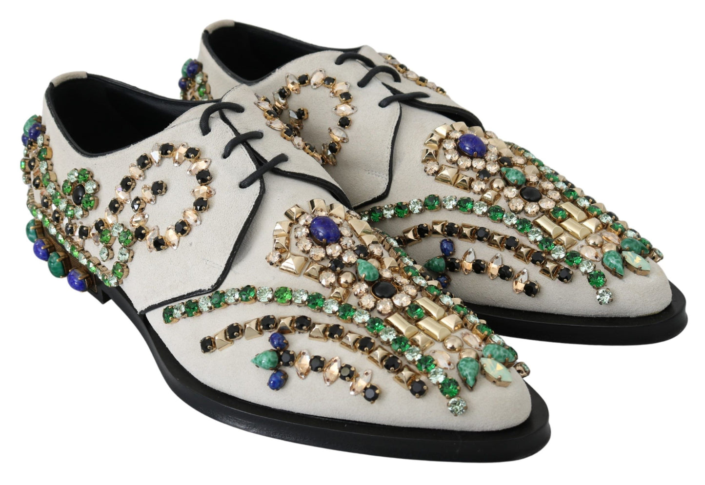 Dolce &amp; Gabbana White Suede Crystal Dress Broque Shoes