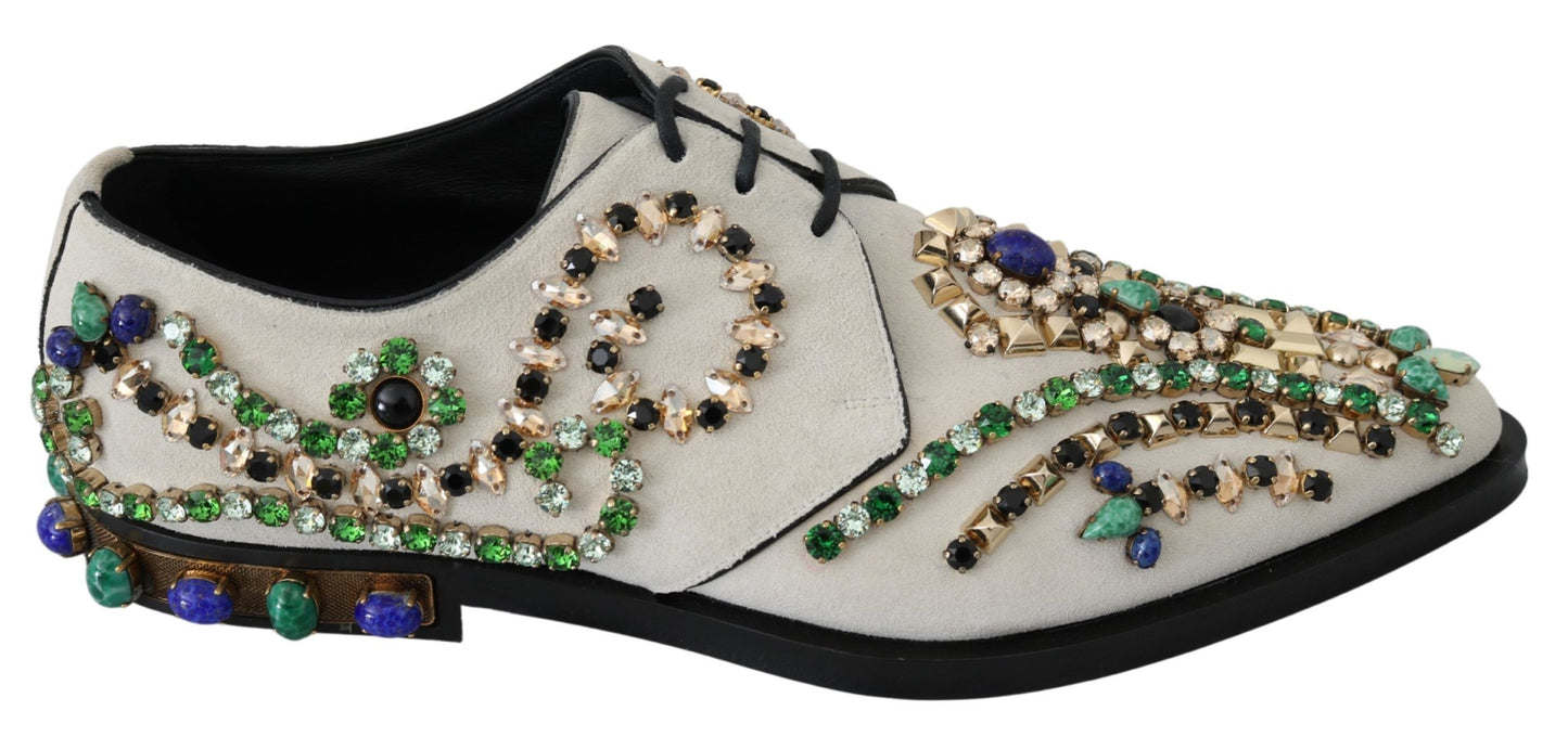 Dolce &amp; Gabbana White Suede Crystal Dress Broque Shoes