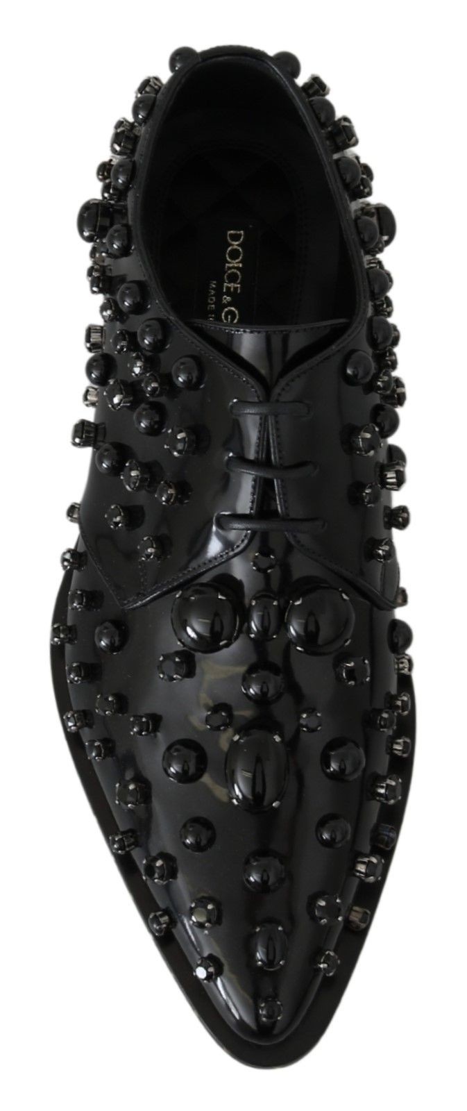 Dolce &amp; Gabbana Black Leather Crystals Dress Broque Shoes