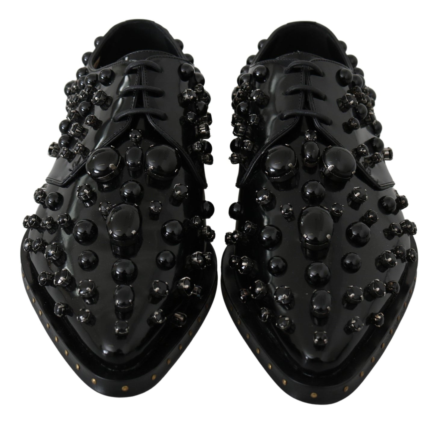 Dolce &amp; Gabbana Black Leather Crystals Dress Broque Shoes