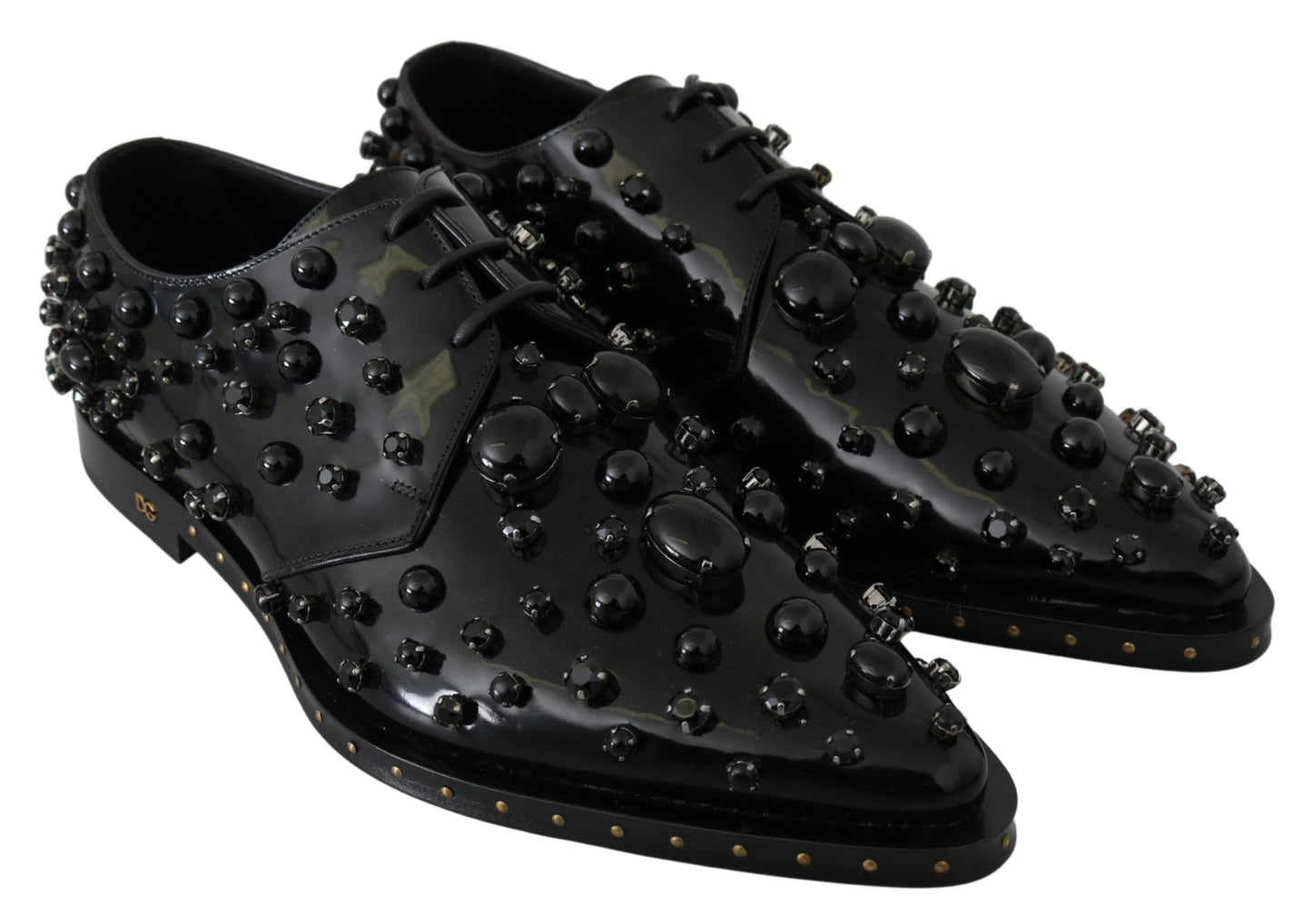 Dolce &amp; Gabbana Black Leather Crystals Dress Broque Shoes