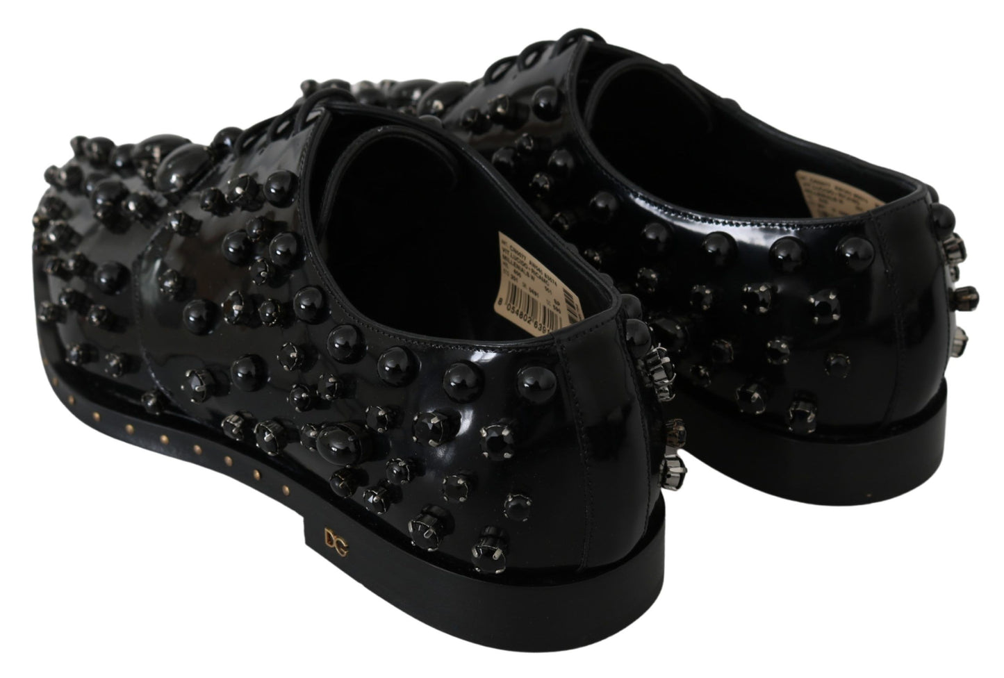 Dolce &amp; Gabbana Black Leather Crystals Dress Broque Shoes