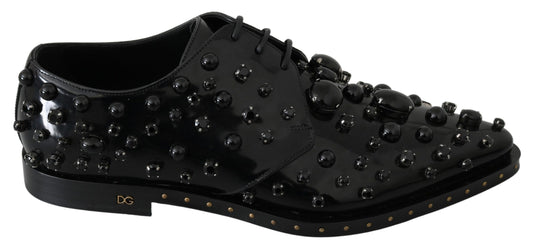 Dolce &amp; Gabbana Black Leather Crystals Dress Broque Shoes