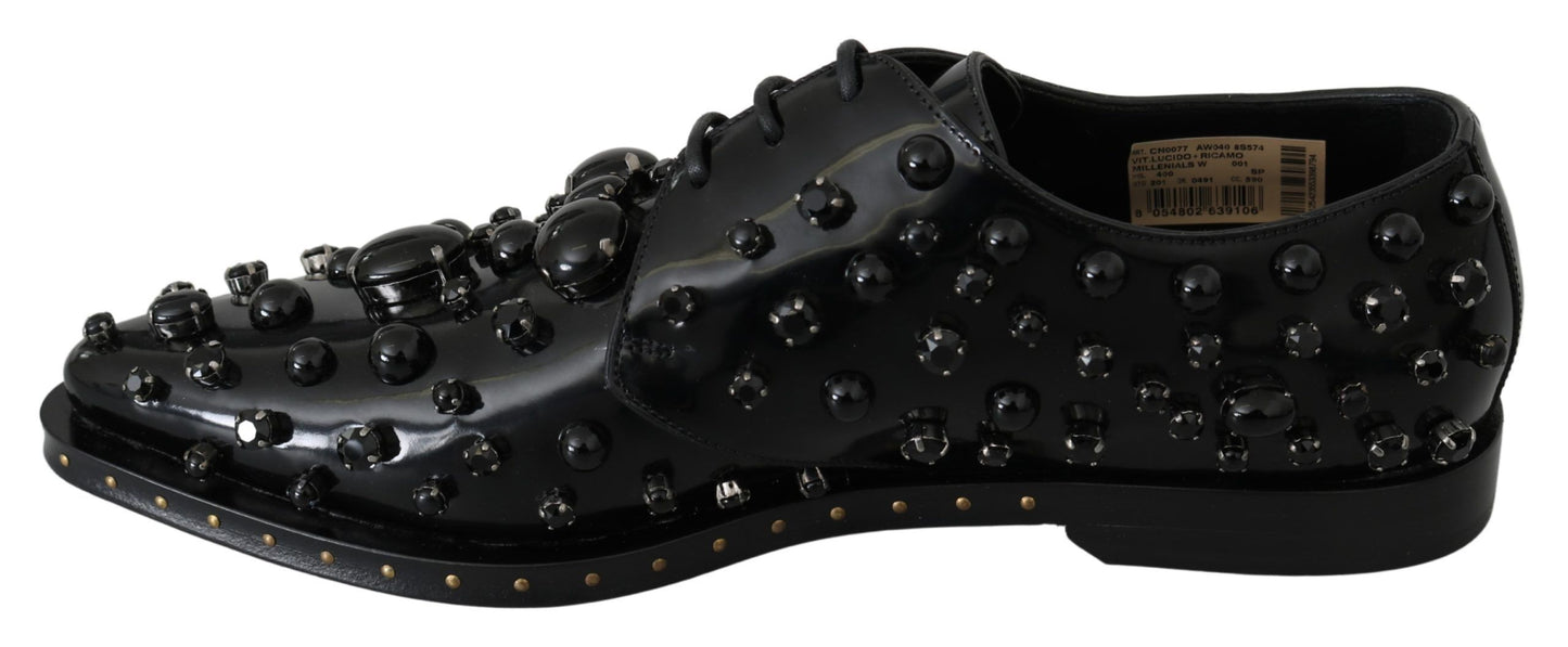 Dolce &amp; Gabbana Black Leather Crystals Dress Broque Shoes