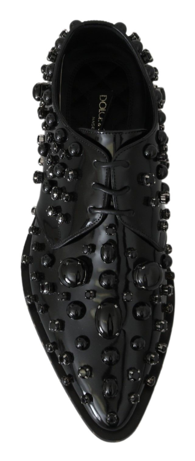 Dolce &amp; Gabbana Black Leather Crystals Dress Broque Shoes