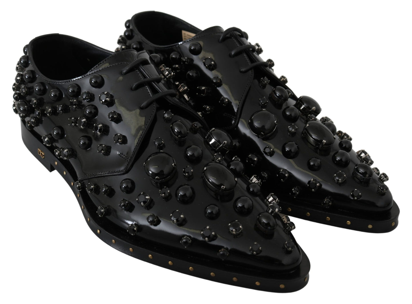 Dolce &amp; Gabbana Black Leather Crystals Dress Broque Shoes